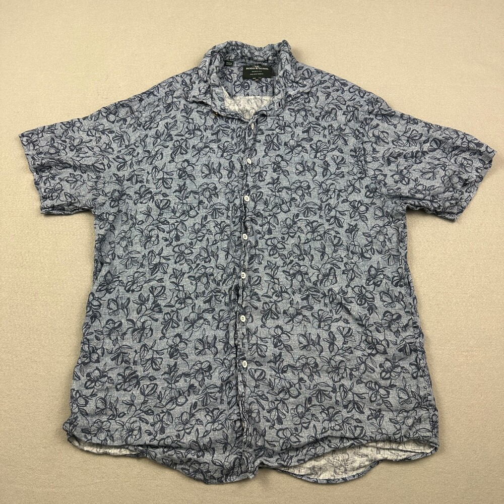 Rodd & Gunn Shirt Men 2XL Blue Floral Italian Fabric Sports Fit Button Up Linen